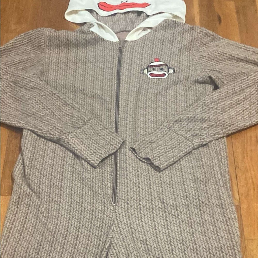 Cozy sock monkey, one piece PJs